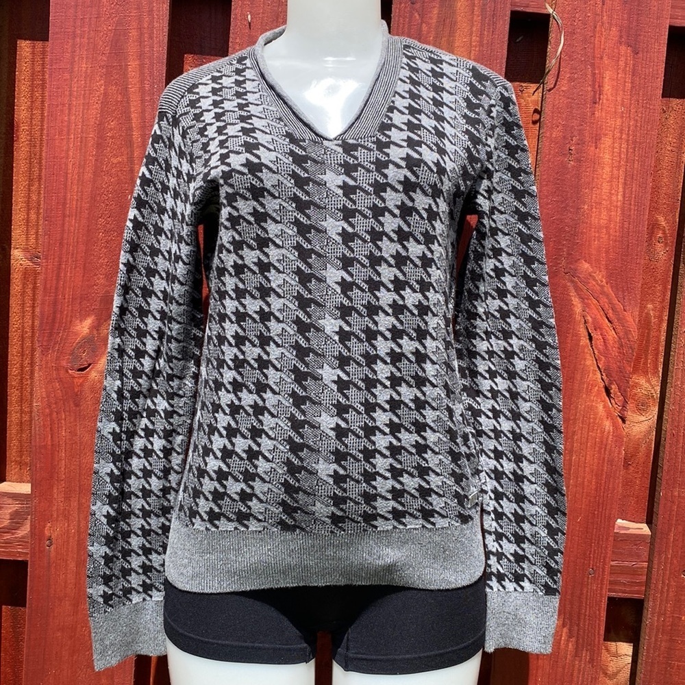 Armani Exchange AX Black Grey Houndstooth V-Neck Cotton Sweater Unisex XS